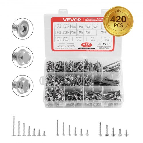 ProFix 400-Piece Mixed Self-Drilling Screw Assortment, 3.9 × 16 to 5.5 × 50 mm