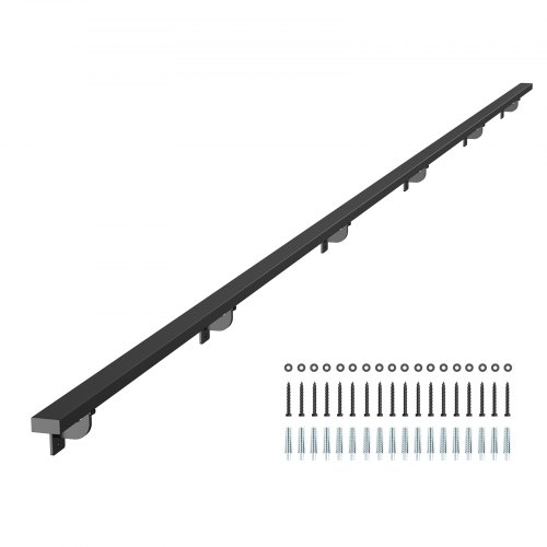Wall-Mounted Stair Handrail, 7 ft, 200 kg Load, Black Powder-Coated Steel